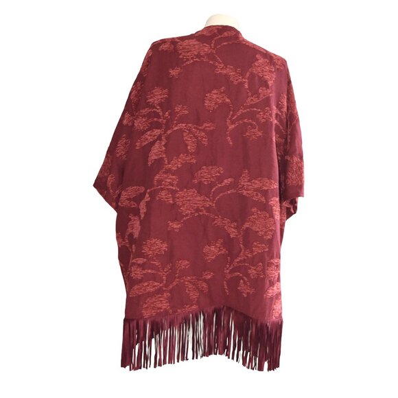 Chico’s Red Fringe Kimono Jacket L/XL Boho Western Floral Drape Open Front - Picture 2 of 8